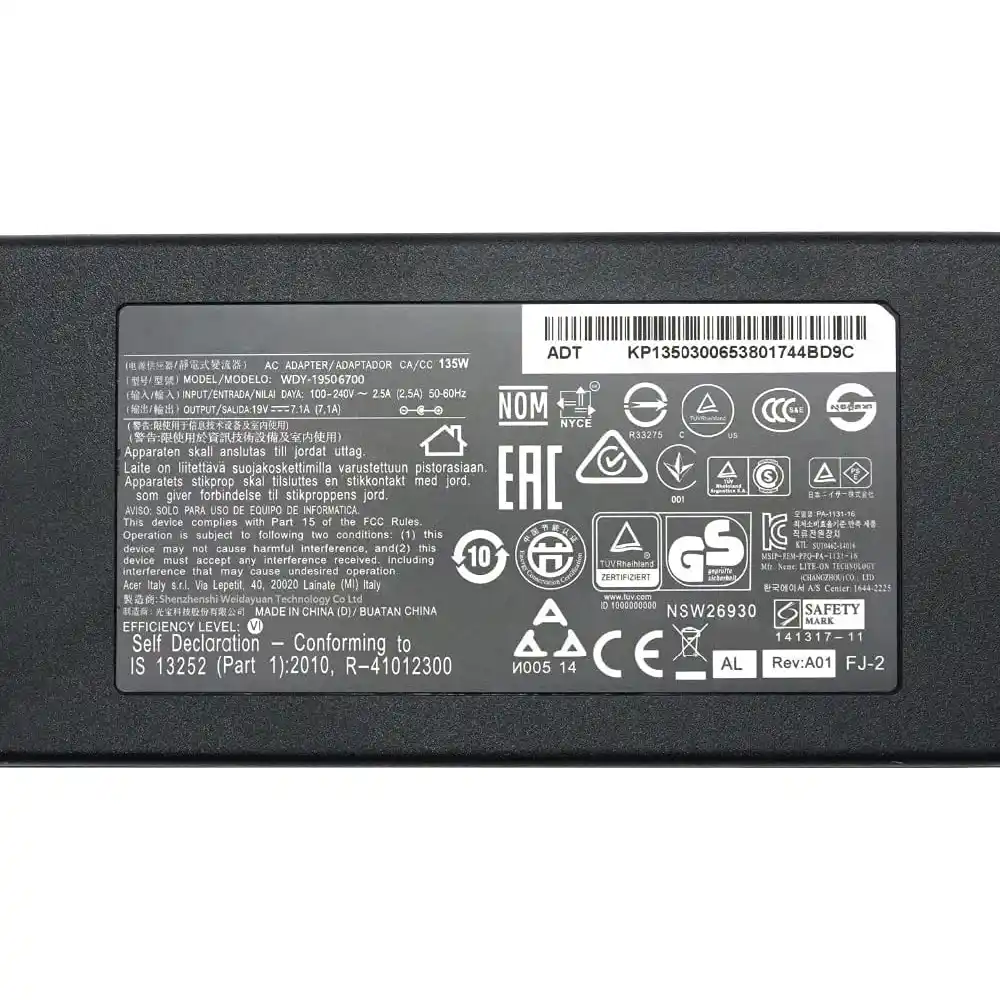 Acer Original Laptop Adapter 135w | 19v/7.1a | 5.5mm x 1.7mm Small Pin view 3